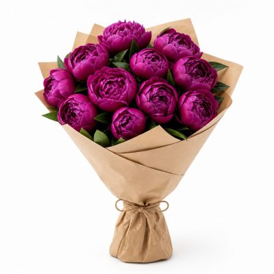 11 фиолетовых пионов, доставка