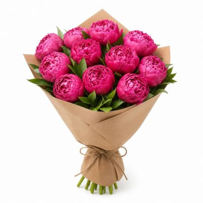 11 малиновых пионов, доставка