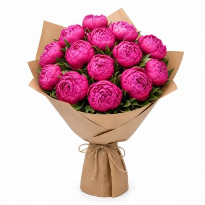 15 малиновых пионов, доставка