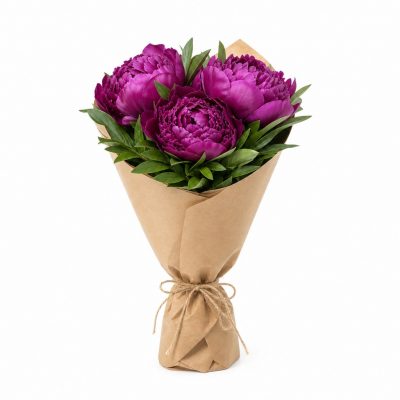 3 фиолетовых пиона, доставка