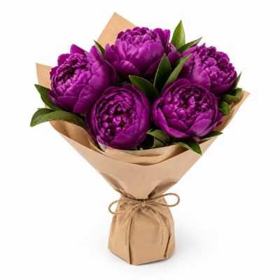 5 фиолетовых пионов, доставка