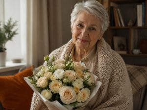 Цветы на День матери — Букет маме на 70-летие — пастельные розы Patience